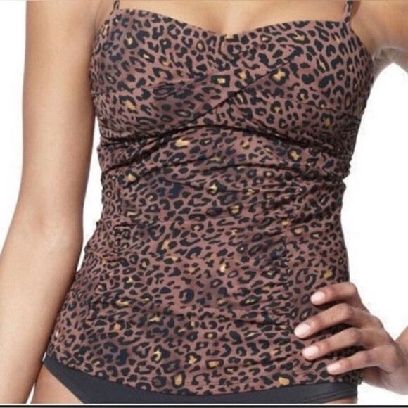 Assets by Spanx L Leopard Print Twist Bandeau Tankini Swim Top Shaping size L - Picture 1 of 6